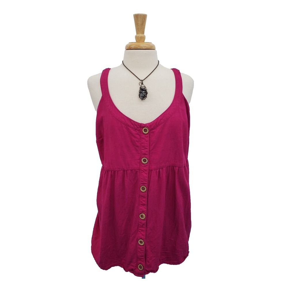 Terra & Sky Womens Linen Rayon Blend Wooden Button Sleeveless Tank Top 2X Fucsia